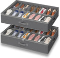 Under Bed Shoe Storage Organizer for Closet, Fits 32 Pairs Underbed Shoes Box Storage Containers Under the Bed Storage Foldable with Sturdy Handles&Clear Window for College Dorms Light Grey, Set of 2
