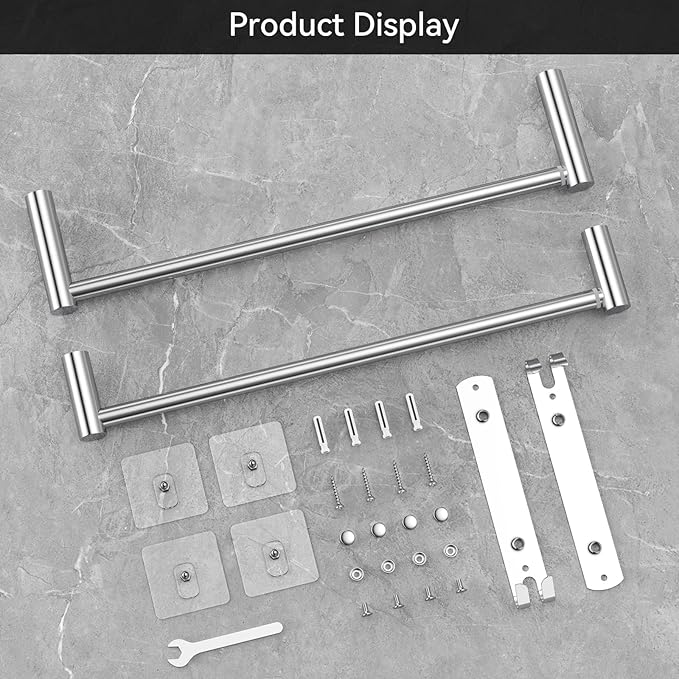 CAXIMSY Adjustable Towel Bar for Bathroom Wall Mount17-30.7inch Adhesive Shower Towel Rack Stainless Steel Bath Towel Holders for Toilet Kitchen Double Towel Hanger (2 Layer)