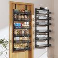 Pantry Door Organizers and Storage,6-Tier Large Wide Metal Heavy-Duty Frame Over the Door Spice Rack, 2 in 1 Wall-Mounted or Hanging shelf for Kitchen, Bathroom, Laundry Room, Bedroom, Closet &Nursery