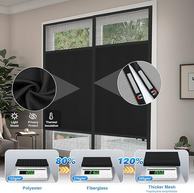 Magnetic Screen Door 36"x82" Blackout – Privacy Protection, Powerful Magnets, Heavy Duty Thicker 265g/㎡ Mesh, Easy Install, Self-Sealing, Pet Tested, Tie Backs, Screen Door Mesh