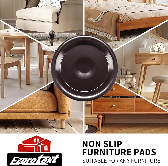 Ezprotekt 1 5/8" Non Slip Furniture Pads, 16 Pcs Anti Slip Furniture Caster Cups, Furniture Coasters for Hardwood Floors, Furniture Stoppers to Prevent Sliding - Prevent Floors Scratches, Brown/Black