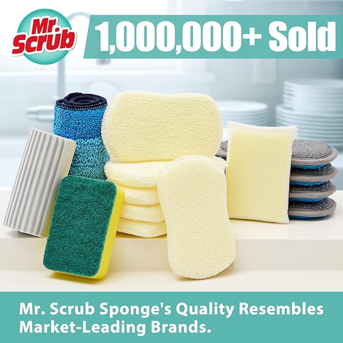 Sponges Kitchen Scrub Dish Sponge Scouring Pad, 6 Pack Cleaning Brush Scrubber Supplies for Soap, Dishwashing Dinnerware Sets Pan Pot Glass Dishwasher Sink Bathroom Towels Cloth Rags Holder