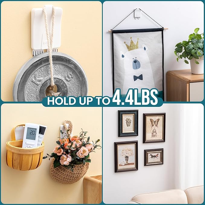 TAILI Picture Hangers 8 Pcs, Damage Free Picture Hangers for Walls，Adhesive Picture Hanging Hooks Without Nails，Art Hanger for Bathroom Kitchen Home Door Closet, Inclue 2 Extra Strips