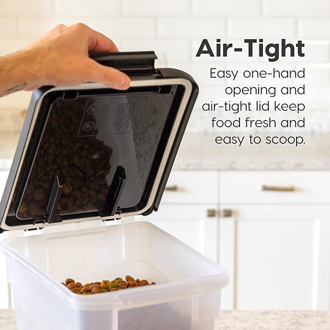 IRIS USA Airtight Dog Food Storage Container, Up to 10 lbs Each, 2 Pack, for Dog Cat Bird and Other Pet Food Storage Bin, Keep Fresh, Translucent Body, BPA Free, Clear/Black