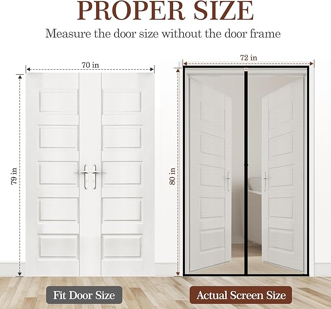 Yotache Magnetic Screen Door Fits Door Size 70 x 79, Screen Size 72" x 80" Strengthened Fiberglass Mesh for Patio Sliding Door Black