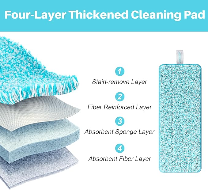JOYMOOP Microfiber Mop Pads Replacement for JOYMOOP Flat Mop Bucket Set, Pack of 4 Refills 13-inch - Grey & Cyan Blue