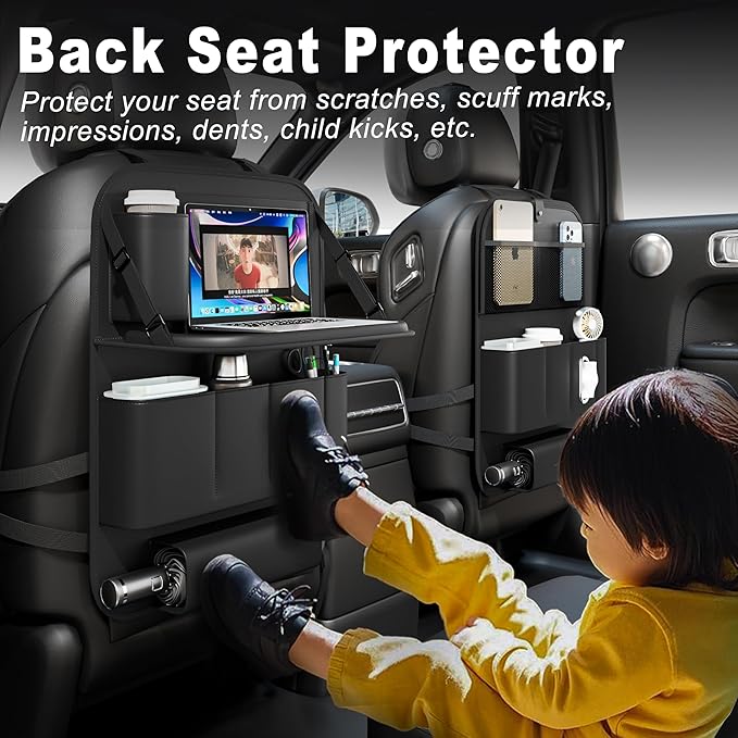 Car Seat Organizers,Multi-functional Back Seat Protectors, Storage Pouches,storage bag Child kicking prevention and Tray Holders (for Cars, Kids, Seat Back and Rear Seats) (Black, 2 Pcs)