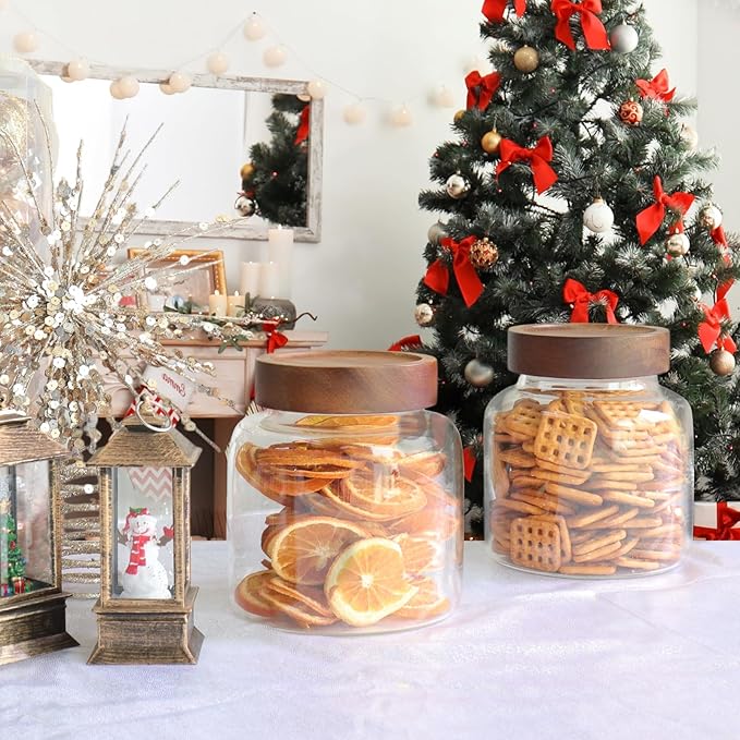Patoper Glass Coffee Jars Spice Jar Round Storage Canister with Wooden Lid Clear Glass Food Jar for Pantry Sugar Tea Coffee Bean Spice Nuts Cookies Bath Salts (1200ml/40oz-1 Pack)
