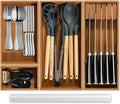 Carbonized Bamboo Kitchen Silverwar Drawer Organizer,14.2 inch Length Natural Utensil Flatware Organizers Tray Storage for Spoons Forks & Knives