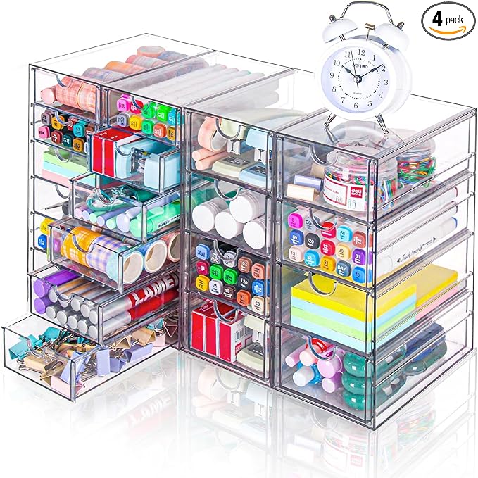 Acrylic Organizer with Drawers | 20 Drawers 4 Sets | Desk Organizer and Storage, Clear Makeup Organization, For Office/Art Supply/Craft Storage and Organization