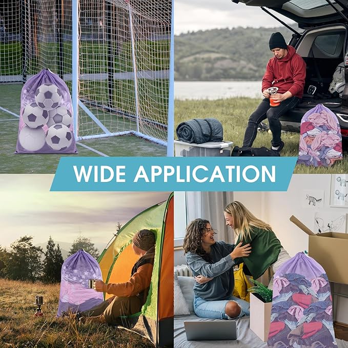 2 Pack Mesh Laundry Bags, 23 x 34 Inches Heavy Duty Mesh Laundry Bag, Large Laundry Drawstring Bag for College, Dorm, Travel, Family and Apartment Dwellers, Purple