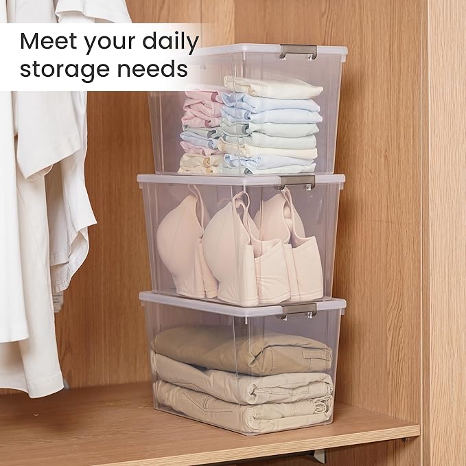 Citylife 7.8 QT 6 Pack Small Storage Bins Plastic Storage Container Stackable Box with Lids for Organizing, Clear White