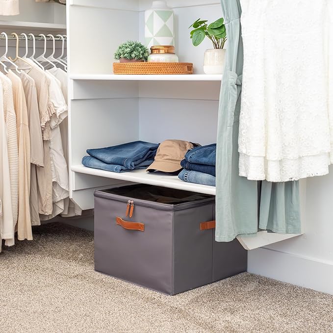 OrganiHaus Shoe Organizer for Closet and Entryway, Fits up to 16 Pairs, Large Shoe Storage Box, Collapsible Shoes Storage Bin, Shoes Container w/Reinforced Handles and Clear Cover - Gray