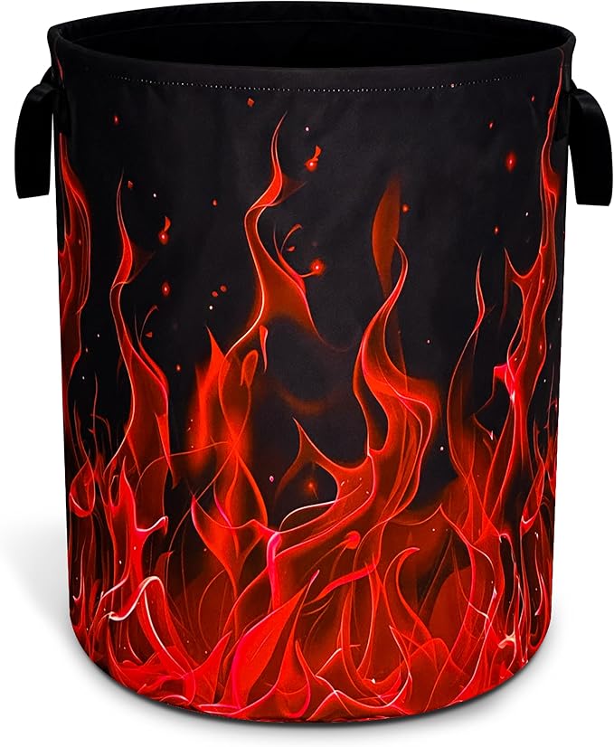 Red Flame Laundry Basket Oxford Cloth Funny Raging Fire Laundry Hamper With Handle Foldable Portable Clothes Storage Basket 18.9 X 16.5 In Storage Bag For Laundry Room/Bathroom/Bedroom/Dormitories