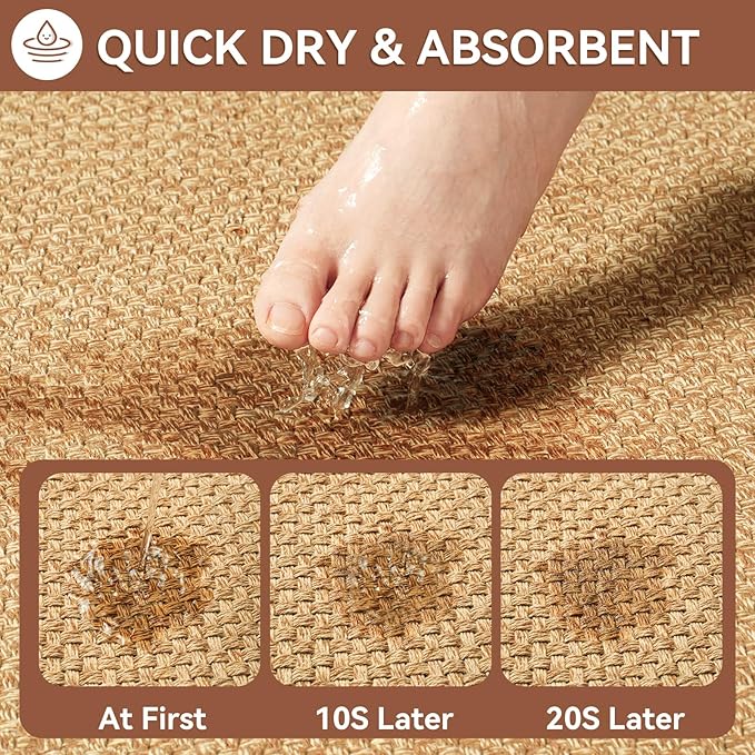 YDKGL Bath Mat Bathroom Rugs Non Slip Washable, Soft Jute-Like Ultra Thin Bath Mats, Rubber Backing Super Absorbent Quick Dry Thin Bath Rug Shower Mat Fit Under Door Bathroom Tub Floor, Brown 20"x32"