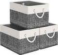 Storage Bin,Collapsible Storage Basket For Organizing,Large Storage Boxes With Rope Handles,Storage Containers,White & Black,3 Pack