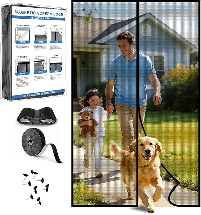 Magnetic Screen Door Upgraded PET Mesh Stronger Than Fiberglass and Polyester,Hands Free,Keeps Bugs Out,Pet & Kid Friendly，Suitable for Home and Screen Size 38" X 84"