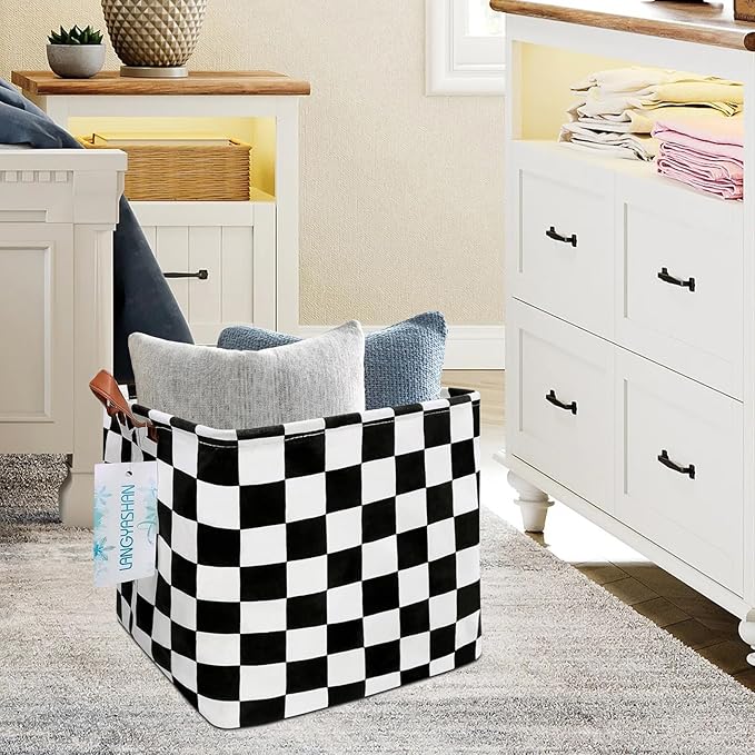 LANGYASHAN Square Storage Baskets Waterproof Canvas Children Laundry Nursery Hamper for Shelves Gift Baskets Toy Organizer Room Decor (Square Racing flag)