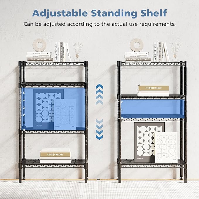 DUMOS 4-Tier Metal Wire Storage Shelves, Adjustable Standing Storage Rack Shelf, Heavy Duty Steel Shelving Unit Organizers for Kitchen Bathroom Pantry Garage, 23.2" W×13.4" D×47.2" H, Black