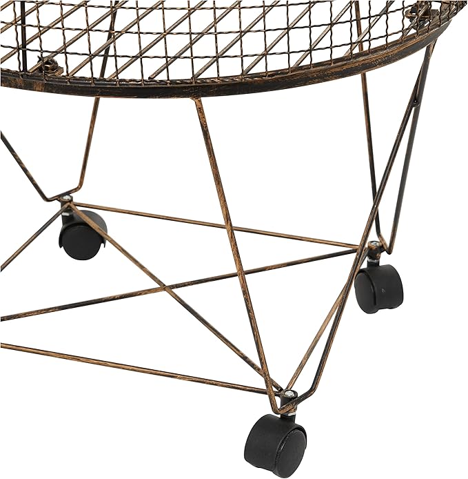 Deco 79 Metal Cylinder Storage Cart with Wheels, 20" x 20" x 28", Bronze