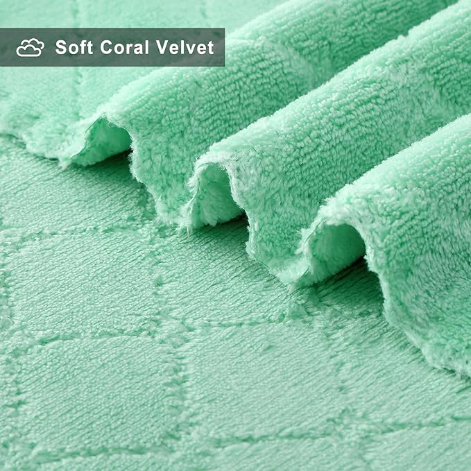Homaxy 12 Pack Dish Towels for Kitchen (10 x 20 Inches, Green), Super Soft and Absorbent Coral Velvet Dish Cloths for Washing Dishes, Nonstick Oil Fast Drying Microfiber Cleaning Cloth