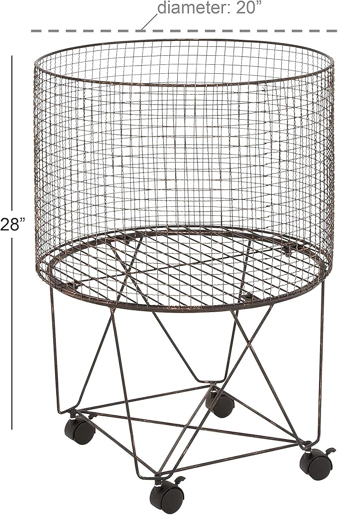 Deco 79 Metal Cylinder Storage Cart with Wheels, 20" x 20" x 28", Bronze