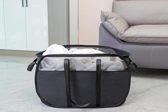 Pop Up Laundry Hamper，with Durable Handles collapsible laundry basket，Easy to Open and Fold for college Dorm,kids room，travel (2 black)…