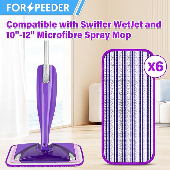 6 Pack Reusable Mop Pads for Swiffer WetJet Spray Mop, Wet Pads Refill Machine Washable Wet Dry Dual Use for Hardwood, Vinyl, Marble, Stone and Glass