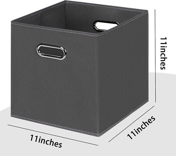 Black Foldable Storage Cubes Bins , Fabric Storage Box Cubes Organizer Baskets with Dual Handles for Home Organizer(Grey)