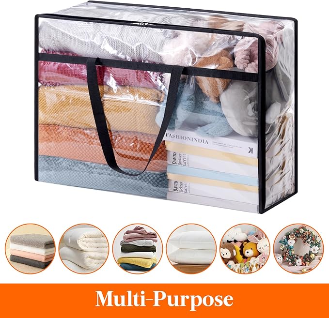Lifewit 2 Pack Clear Clothes Storage Bags, 75L Large Plastic Blanket Storage, Vinyl Foldable Moving Bags with Zipper, Closet Organizers Containers for Comforter, Bedding, Duvet, Pillow