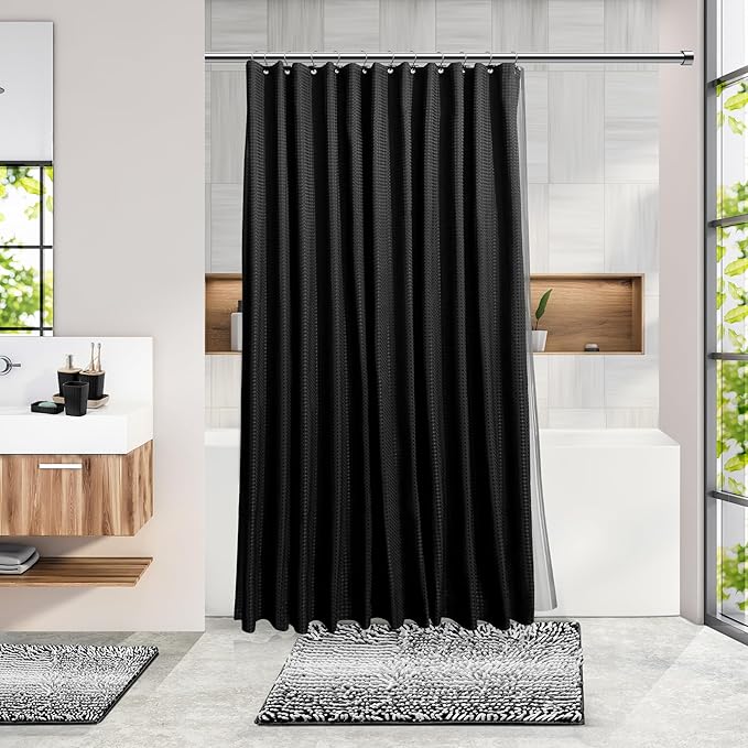 Clara Clark Bathroom Accessories Set - Bathroom Set, Bathroom Sets with Shower Curtain and Rugs, Shower Curtain Set with Bathroom Trash Can - Ombre Black - 22PC