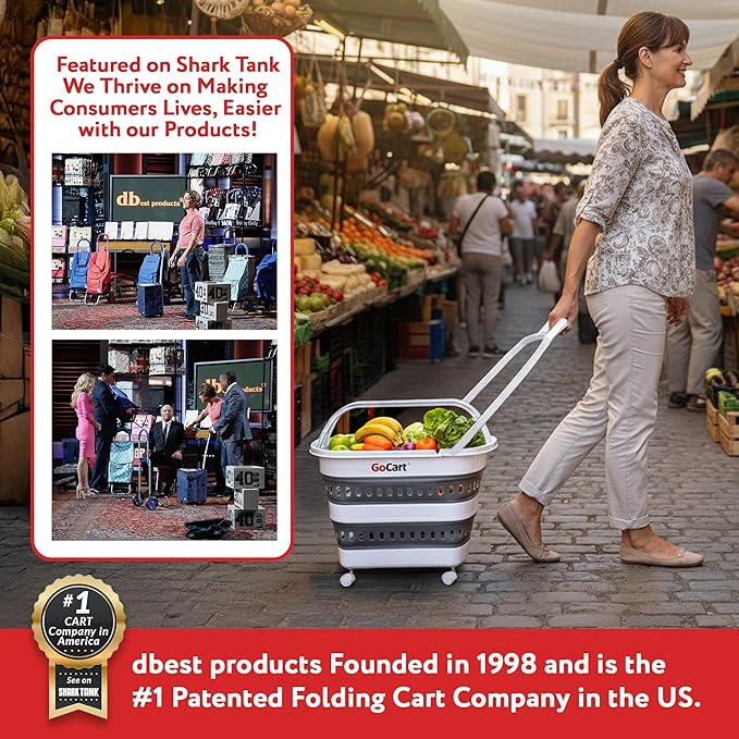 dbest Products Folding Gocart Laundry Basket with Wheels, Multi Use Collapsible Grocery Shopping Cart, White