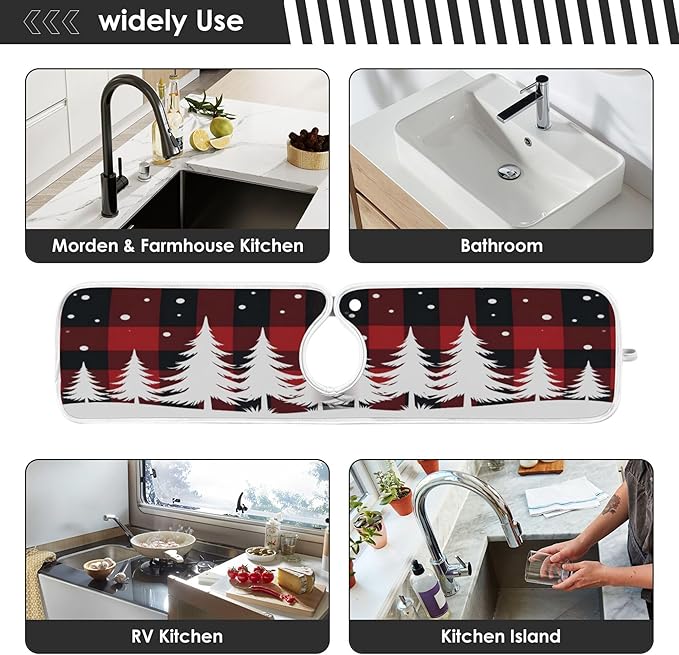 2 Pack Faucet Splash Catcher Christmas Tree Sink Mat for Faucet Absorbent Kitchen Splash Guard Drip Catcher for Farmhouse Barthroom Bar, S