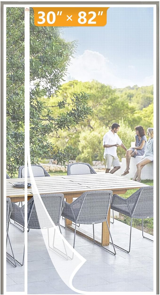 Yotache White Reversible Side Opening Magnetic Screen Door Fits Door Size 30 x 82, Unobstructed View Upgraded Polyester Mesh for Back Door, Actual Screen Size 32" x 83"
