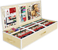 Simple Houseware 41.5" Wrapping Paper Storage Organizer - Fits 40 Rolls with Adjustable Straps, Interior Divider for Ribbons & Bows, 3 Clear Pockets for Gift Bags & Tools, 41.5''L x 16''W, Beige