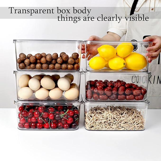 Sgoostood Clear Storage Bins With Lids,4 Packs Food Storage Organizer,Stackable Kitchen Cabinet,Bathroom Basket,Fridge Organization.Pantry Transparent Containers For Fruits,Drinks