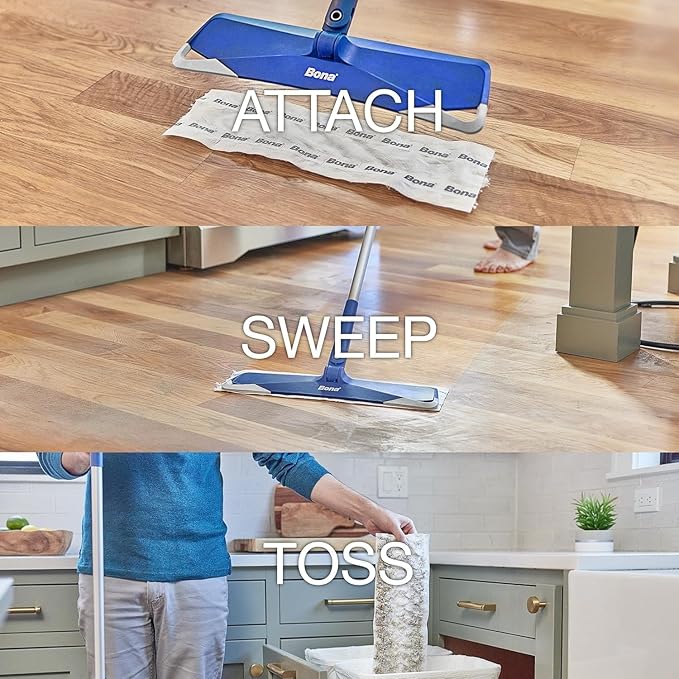 Bona Sweeping Pads for Multi-Surface Floors - 24 Refills - Heavy-Duty & Disposable XL Microfiber Pads Sweep Away Dust, Dirt, & Pet Hair