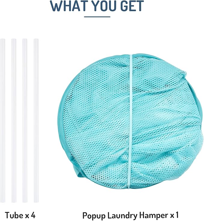 Mesh Popup Laundry Hamper 3 Compartment Sortable Horizontal Collapsible Laundry Basket for Clothes Laundry Room Bedroom Toys Travel (Turquoise Blue)