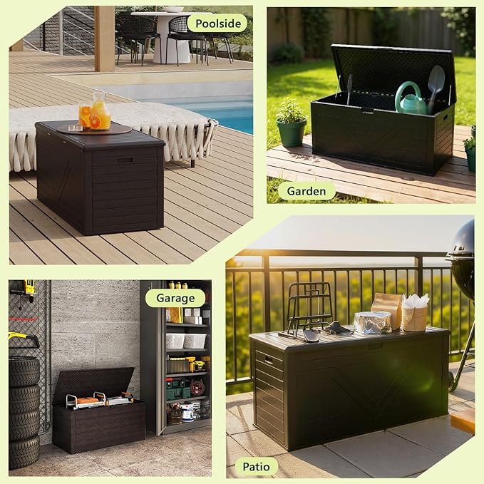 Outdoor Storage Box,260 Gallon Deck Box Outdoor Storage Bench Outside Waterproof Resin Storage Bench, Lockable Patio Cushions, Garden Tools Storage For Furniture, UV Resistant