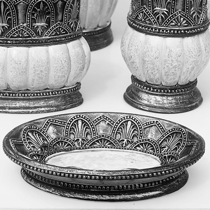6 Pieces Pumkins Bathroom Accessories Set Including Trash Can, Cup, Toothbrush Holders, Soap Dishes, Soap Dispenser and Toilet Brush, Home Decoration, Retro Style, Grey