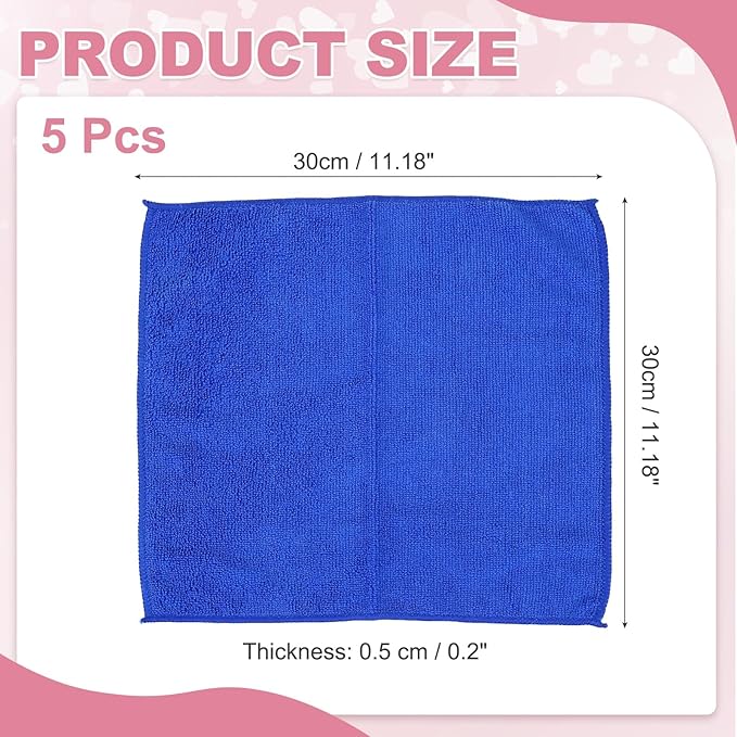 uxcell 5 Pcs Microfiber Cleaning Cloth, Kitchen Towels Reusable Microfiber Towels Highly Absorbent for Household Cleaning Supplies, Kitchen, Bathroom, Dark Blue(Square), 11.8" X11.8