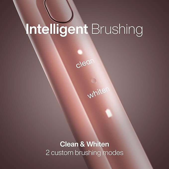 Aquasonic Icon ADA-Accepted Rechargeable Toothbrush | Magnetic Holder & Slim Travel Case | 2 Brushing Modes & Smart Timers | Gentle Micro-Vibrations (Blush)