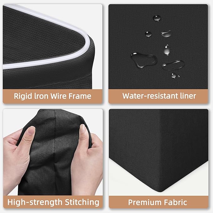 STORAGE MANIAC Large Laundry Hamper, 80L (21.1 Gal) Collapsible Laundry Basket with Bamboo Handles, Freestanding Waterproof Clothes Hamper for Laundry Room, Bedroom, Dorm, Towels, Toys, Black