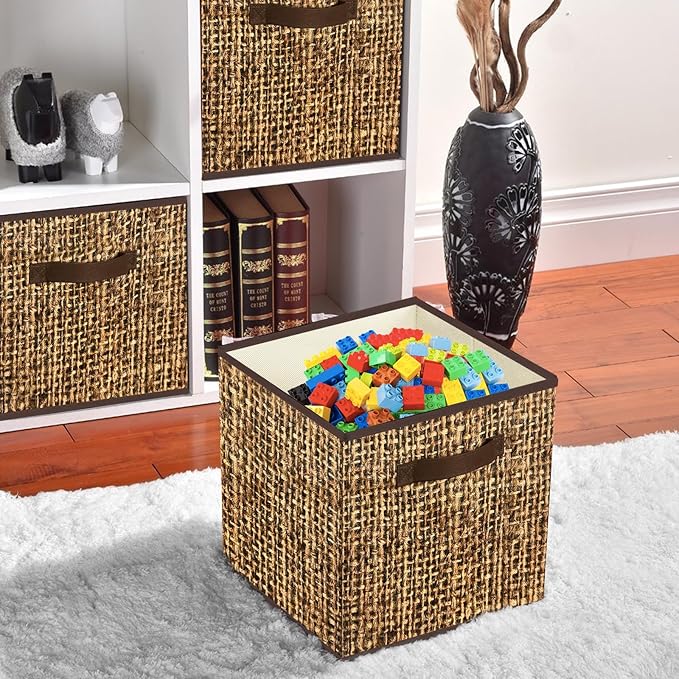 homyfort 12x12 Cube Storage Bins - Fabric Cubby Bins with Dual Handles, Collapsible Storage Organizer for Shelf, Closet, Nursery, Set of 6 （Not Rattan Weaving）