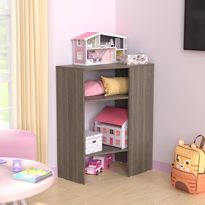 ClosetMaid SuiteSymphony Wood Corner Shelf Unit, 2 Shelves, Adjustable, Stacking, for Storage, Closet, Clothes, Shoes, Décor, Graphite Grey