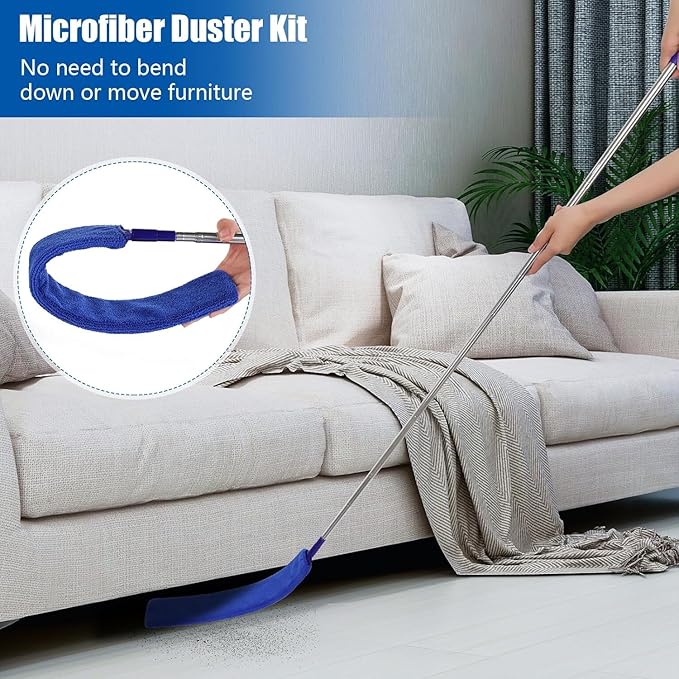 Retractable Gap Dust Cleaner Brush with Long Handle (30 to 100 inches), Cleaning Tools with 3 Microfiber Dusting Cloths, Extendable Duster for Cleaning Under Refrigerator Sofa Couch Bed Furniture