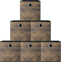 6 Pack Durable Storage Cube Bin with Decorative Wood Grain,Thickened Fabric Box,Storage Basket for Shelf,Closet,Storeroom,Bedroom,Living Room,Nursery,Office,Dorm,RV,10.2x10.2x11in,Brown & Black(Small)