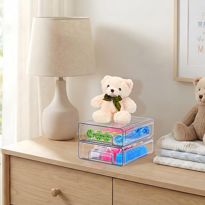 Sorbus Medium Clear Stackable Storage Drawers – 2-Pack Plastic Organizer Bins with Handles – Pull-Out Stackable Drawers for Bathroom Closet, Medicine, Cabinet, Pantry Storage, Baby Bottle Organizer
