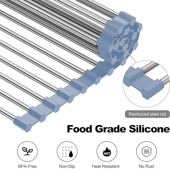 NEZUIBAN Drying Rack with Roll Up and Over Sink for Kitchen,17.5"x15.7",Gray