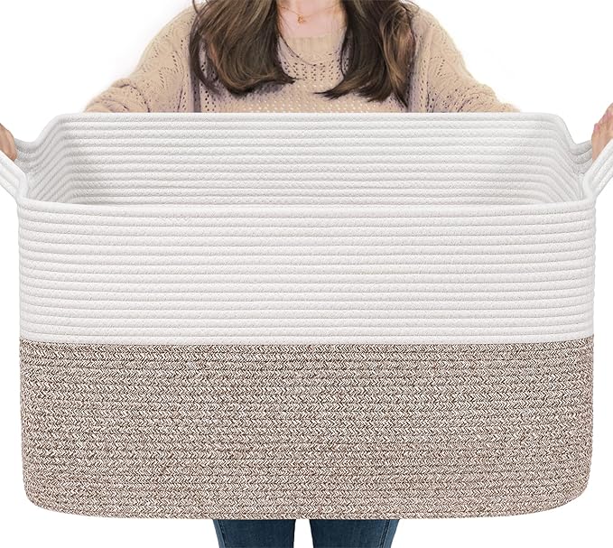 Goodpick Large Blanket Basket 22" x 17" x 12" Woven Storage Baskets for Organizing, Rectangle Baby Toy Storage Basket with Handles, Dirty Clothes Basket for Bedroom